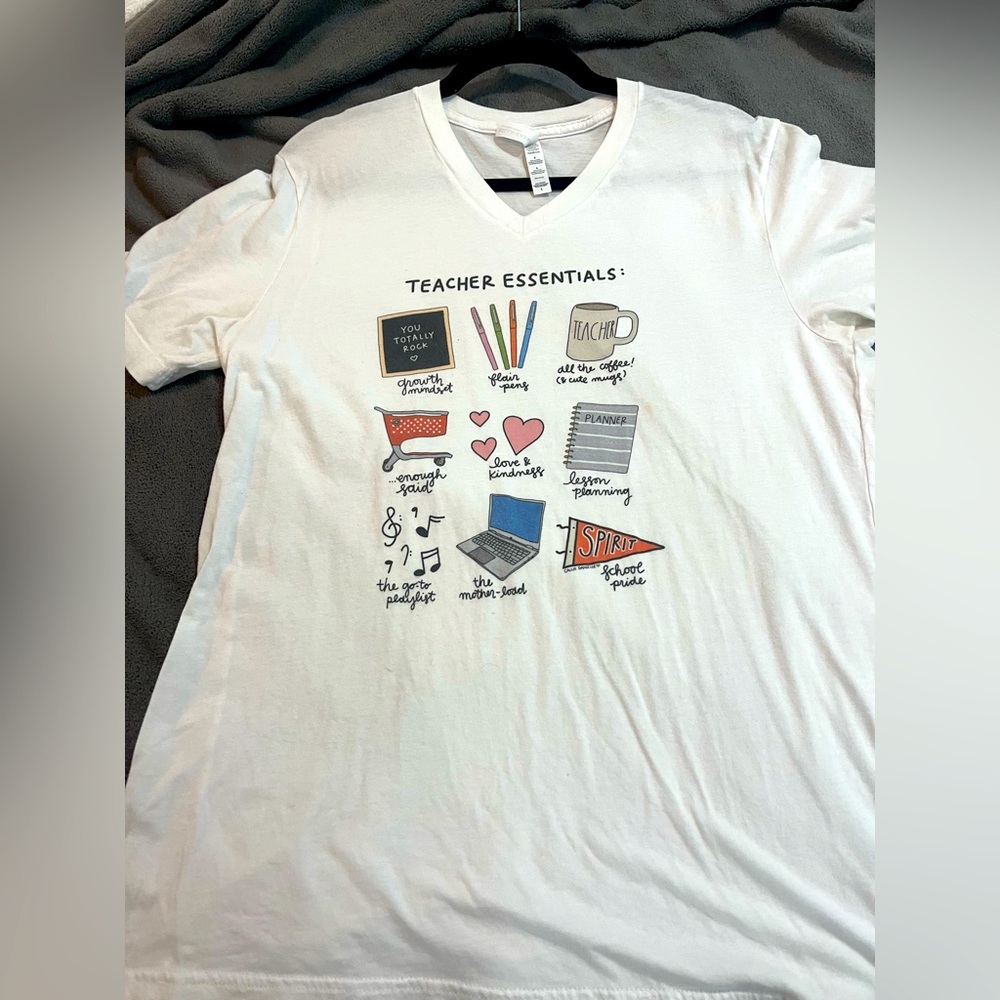 Bella Canvas White Teacher Essentials Short Sleeve Tee with Multi-Color Graphic